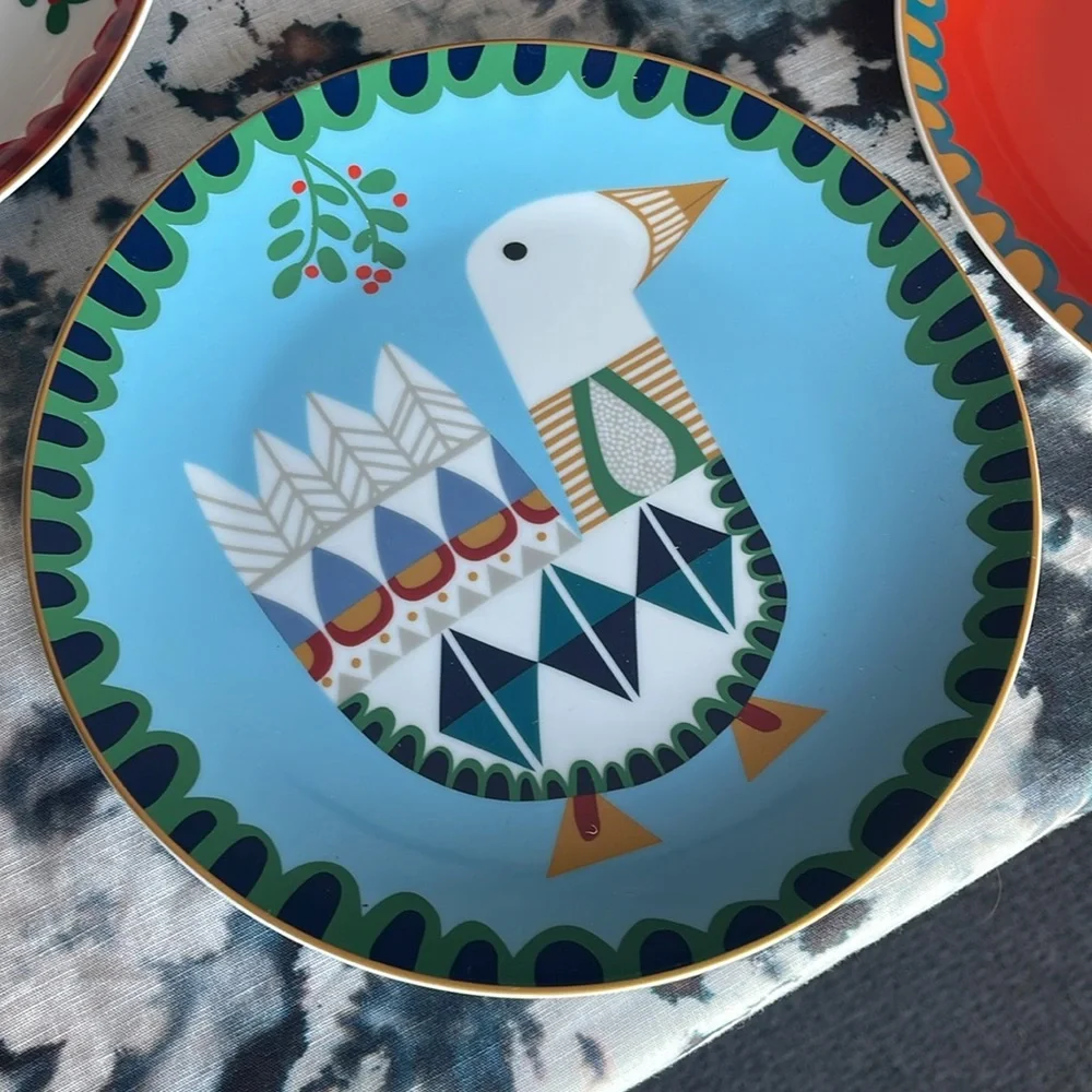 West Elm Animal Celebration Plates Set 3 Christmas Holiday 9” porcelain lama fox